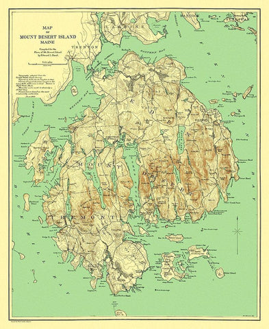 Mount Desert Island Maine - Rand McNally 1893 Black Ornate Wood Framed Art Print with Double Matting by Rand McNally