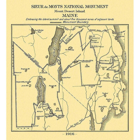 Mount Desert Island Maine - Sieur de Monts 1916 Gold Ornate Wood Framed Art Print with Double Matting by Sieur de Monts