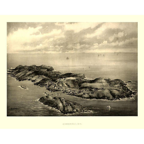 Monhegan Maine - Poole 1896  Gold Ornate Wood Framed Art Print with Double Matting by Poole