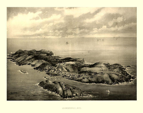 Monhegan Maine - Poole 1896  White Modern Wood Framed Art Print with Double Matting by Poole