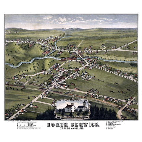 North Berwick Maine - Stoner 1877  Gold Ornate Wood Framed Art Print with Double Matting by Stoner