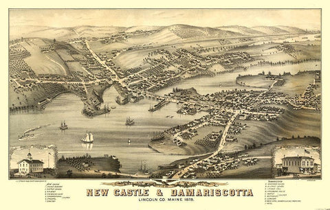 New Castle Damariscotta Maine - Stoner 1878  Black Ornate Wood Framed Art Print with Double Matting by Stoner