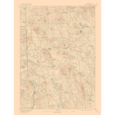 Newfield Maine Sheet - USGS 1893 Gold Ornate Wood Framed Art Print with Double Matting by USGS