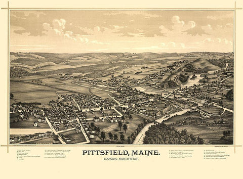 Pittsfield Maine - Norris 1889  Black Ornate Wood Framed Art Print with Double Matting by Norris