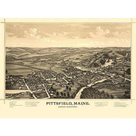 Pittsfield Maine - Norris 1889  Black Modern Wood Framed Art Print by Norris