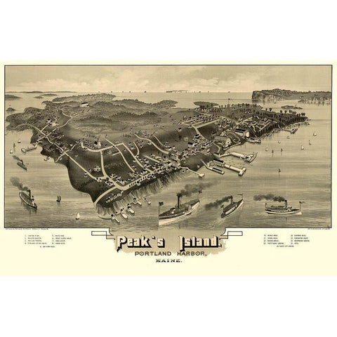 Peaks Island Maine - Morris 1886  Black Modern Wood Framed Art Print by Morris