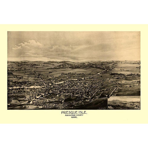 Presque Isle Maine - Norris 1894  Black Modern Wood Framed Art Print with Double Matting by Norris