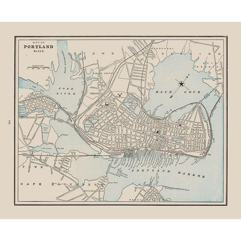 Portland  Maine - Cram 1892 Gold Ornate Wood Framed Art Print with Double Matting by Cram