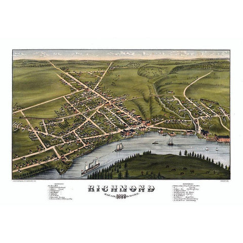 Richmond Maine - Bremner 1878  Gold Ornate Wood Framed Art Print with Double Matting by Brenner