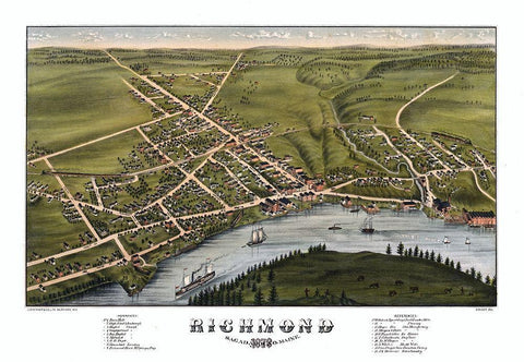 Richmond Maine - Bremner 1878  Black Ornate Wood Framed Art Print with Double Matting by Brenner