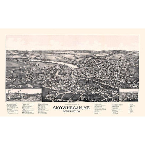 Skowhegan Maine - Norris 1892  Gold Ornate Wood Framed Art Print with Double Matting by Norris