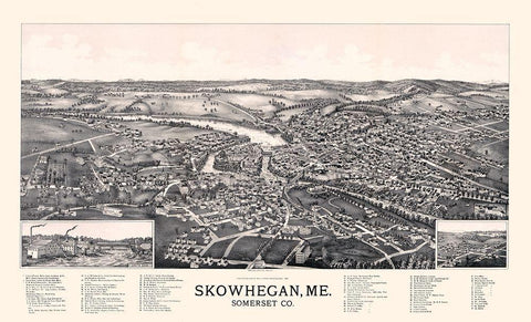 Skowhegan Maine - Norris 1892  Black Ornate Wood Framed Art Print with Double Matting by Norris