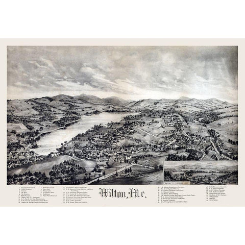 Wilton Maine -1895 Gold Ornate Wood Framed Art Print with Double Matting by Unknown