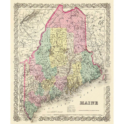 Maine - Colton 1855 White Modern Wood Framed Art Print by Colton