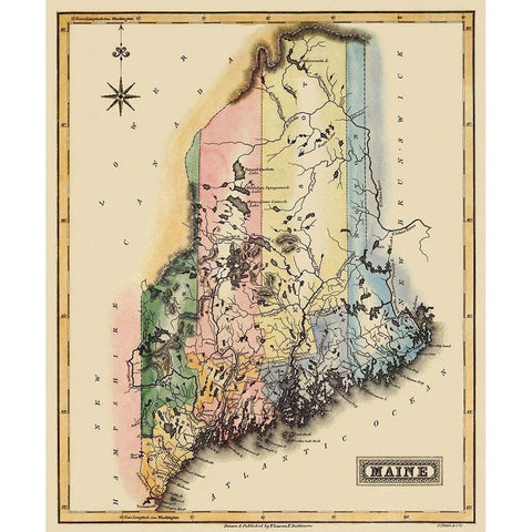 Maine - Lucas 1823 Black Modern Wood Framed Art Print by Lucas