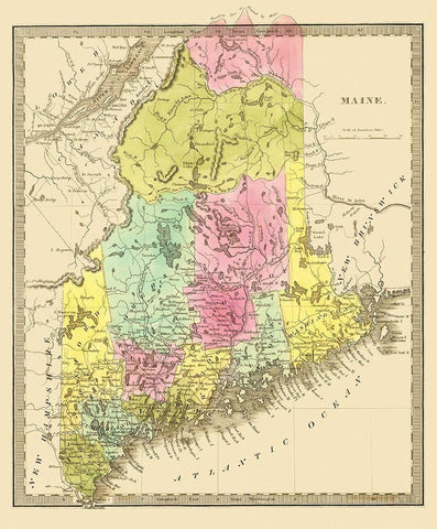 Maine - Greenleaf 1840 Black Ornate Wood Framed Art Print with Double Matting by Greenleaf
