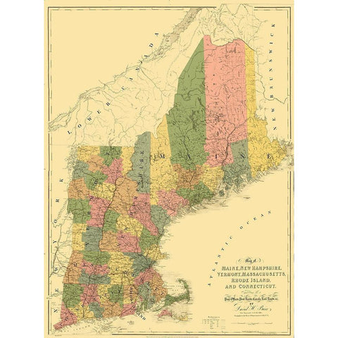 Maine and Surrounding States - Arrowsmith 1839 Gold Ornate Wood Framed Art Print with Double Matting by Arrowsmith