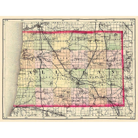 Allegan Michigan - Walling 1873 Gold Ornate Wood Framed Art Print with Double Matting by Walling