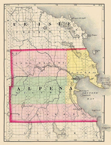 Alpena Michigan - Walling 1873 Black Ornate Wood Framed Art Print with Double Matting by Walling