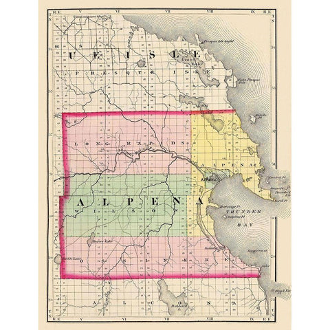 Alpena Michigan - Walling 1873 Gold Ornate Wood Framed Art Print with Double Matting by Walling