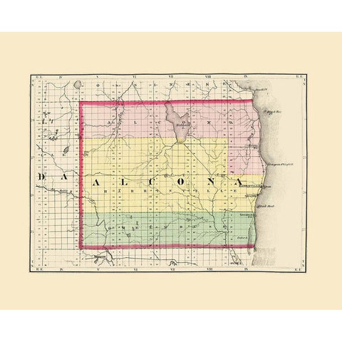 Alcona Michigan - Walling 1873 Black Modern Wood Framed Art Print with Double Matting by Walling