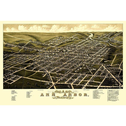 Ann Arbor Michigan - Beck 1880 Gold Ornate Wood Framed Art Print with Double Matting by Beck