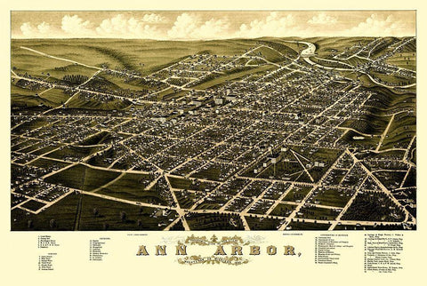 Ann Arbor Michigan - Beck 1880 White Modern Wood Framed Art Print with Double Matting by Beck