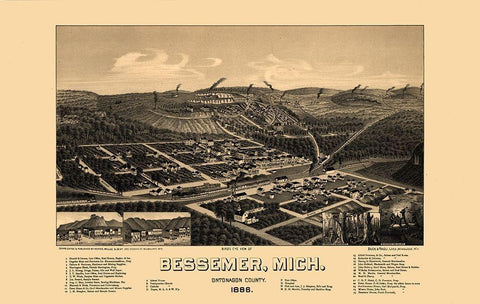 Bessemer Michigan - Beck 1886  White Modern Wood Framed Art Print with Double Matting by Beck