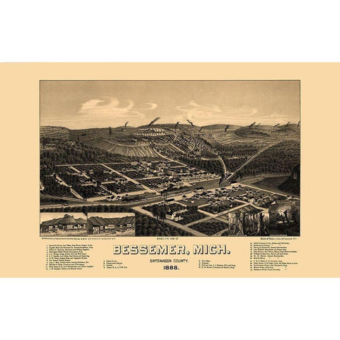 Bessemer Michigan - Beck 1886  Black Modern Wood Framed Art Print with Double Matting by Beck