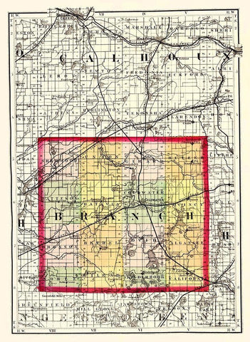 Branch Michigan - Walling 1873 White Modern Wood Framed Art Print with Double Matting by Walling