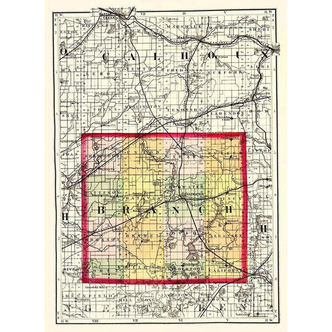 Branch Michigan - Walling 1873 White Modern Wood Framed Art Print by Walling