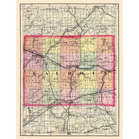 Calhoun Michigan - Walling 1873 Gold Ornate Wood Framed Art Print with Double Matting by Walling