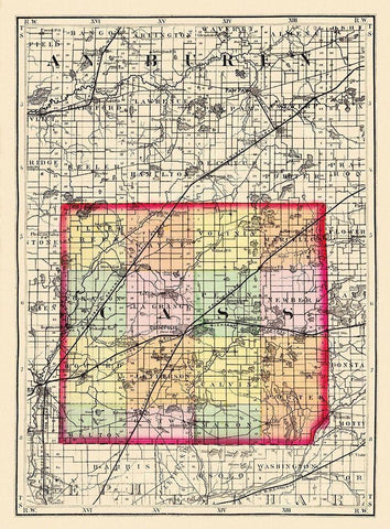 Cass Michigan - Walling 1873 White Modern Wood Framed Art Print with Double Matting by Walling