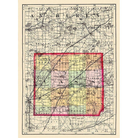 Cass Michigan - Walling 1873 Gold Ornate Wood Framed Art Print with Double Matting by Walling