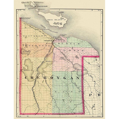 Cheboygan Michigan - Walling 1873 Black Modern Wood Framed Art Print by Walling