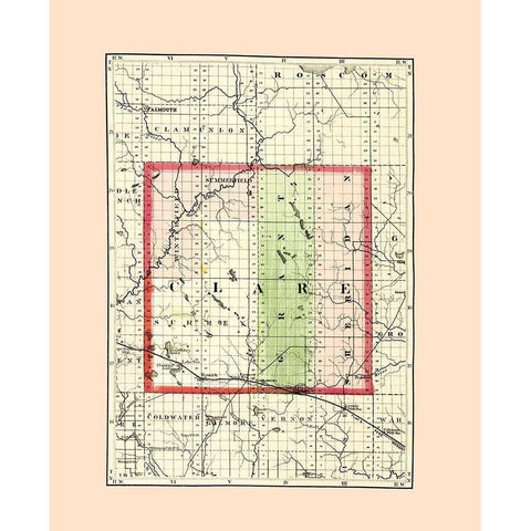 Clare Michigan - Walling 1873 Gold Ornate Wood Framed Art Print with Double Matting by Walling