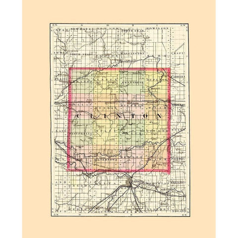 Clinton Michigan - Walling 1873 Gold Ornate Wood Framed Art Print with Double Matting by Walling