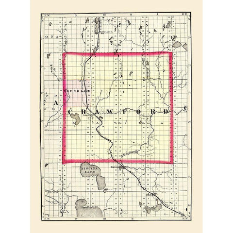 Crawford Michigan - Walling 1873 Black Modern Wood Framed Art Print with Double Matting by Walling