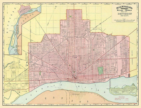 Detroit Michigan - Rand McNally 1897 Black Ornate Wood Framed Art Print with Double Matting by Rand McNally