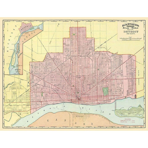Detroit Michigan - Rand McNally 1897 White Modern Wood Framed Art Print by Rand McNally