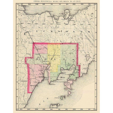 Delta Michigan - Walling 1873 Black Modern Wood Framed Art Print with Double Matting by Walling