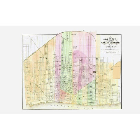 Detroit Michigan Plat - Calvert 1873 Black Modern Wood Framed Art Print by Calvert