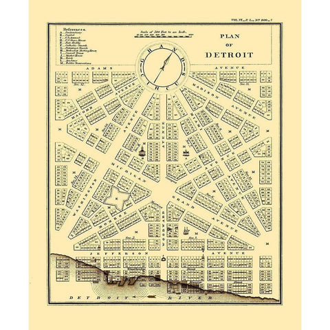 Detroit, Plan Michigan Plan - Bowen 1807 Gold Ornate Wood Framed Art Print with Double Matting by Bowen