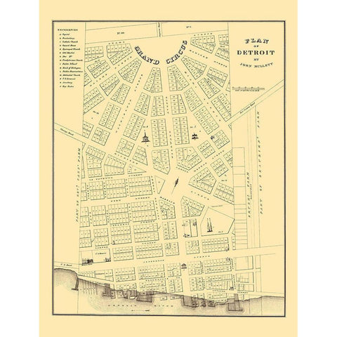 Detroit Michigan Plan - Mullet 1830 Gold Ornate Wood Framed Art Print with Double Matting by Mullet