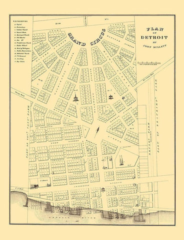 Detroit Michigan Plan - Mullet 1830 Black Ornate Wood Framed Art Print with Double Matting by Mullet