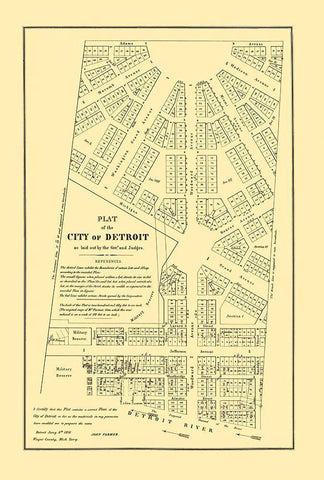 Detroit Michigan Territory Plat - Farmer 1831 White Modern Wood Framed Art Print with Double Matting by Farmer