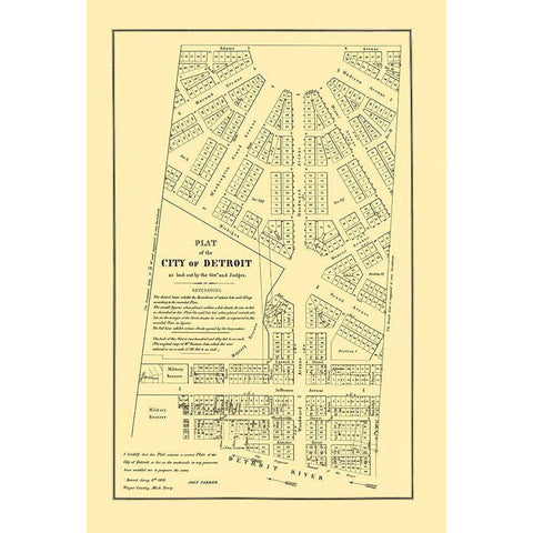 Detroit Michigan Territory Plat - Farmer 1831 White Modern Wood Framed Art Print by Farmer