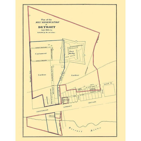 Detroit Michigan Military Reservation Plan 1860 Black Modern Wood Framed Art Print with Double Matting by Bowen