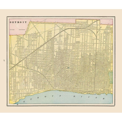 Detroit  Michigan - Cram 1892 Black Modern Wood Framed Art Print with Double Matting by Cram