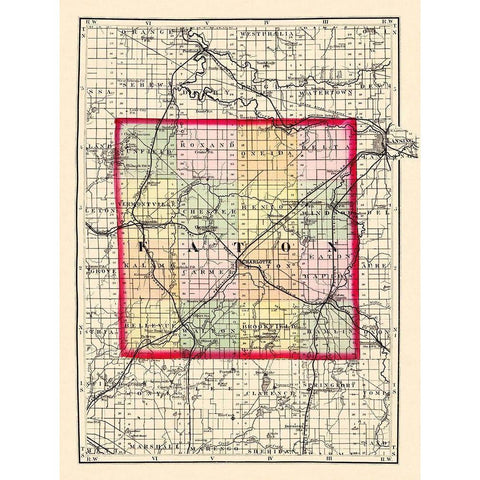 Eaton Michigan - Walling 1873 Gold Ornate Wood Framed Art Print with Double Matting by Walling